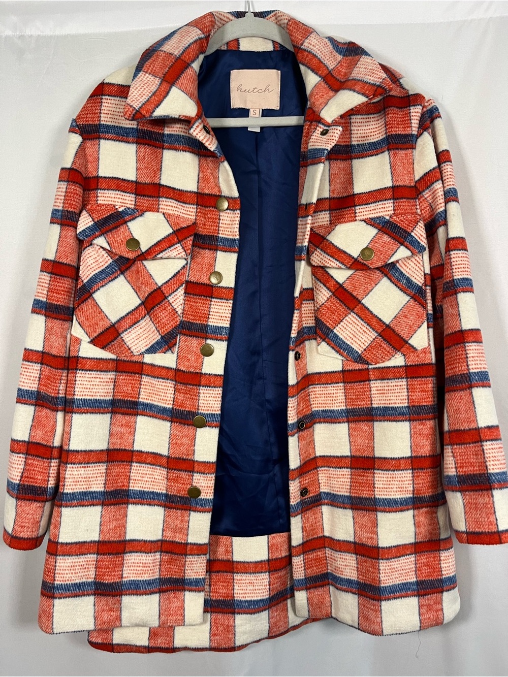 Hutch x Anthropologie Donna red plaid cozy brushed shirt jacket sz s - Picture 4 of 9